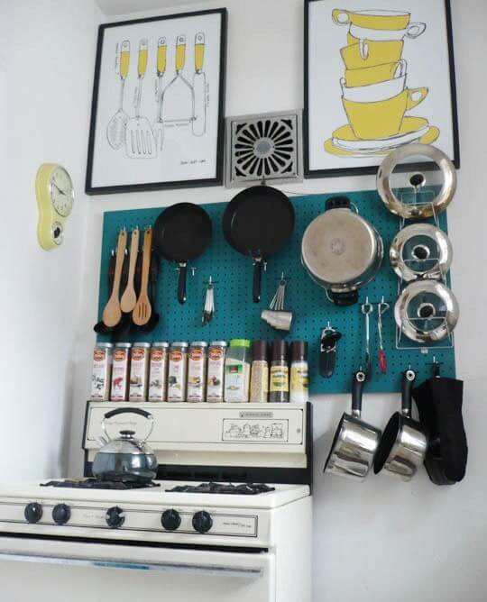 8 Stellar Strategies for Making the Most of a Small Kitchen - Use Hooks or a Pegboard